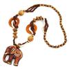 Boho Women Elephant Dolphin Fish Animal Leaf Pendant Beaded Wooden Long Necklace