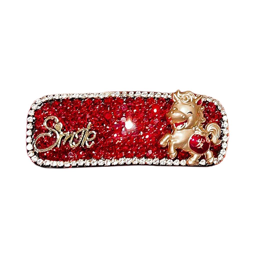 Women Red Rhinestone Hair with Metal Horse Design Clip For Wedding Party Accessory