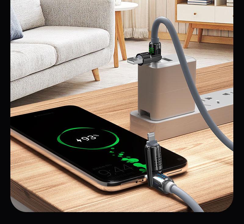 Кабель для быстрой зарядки 240 Вт 2-в-2 с семицветной светодиодной индикацией для Apple и Android