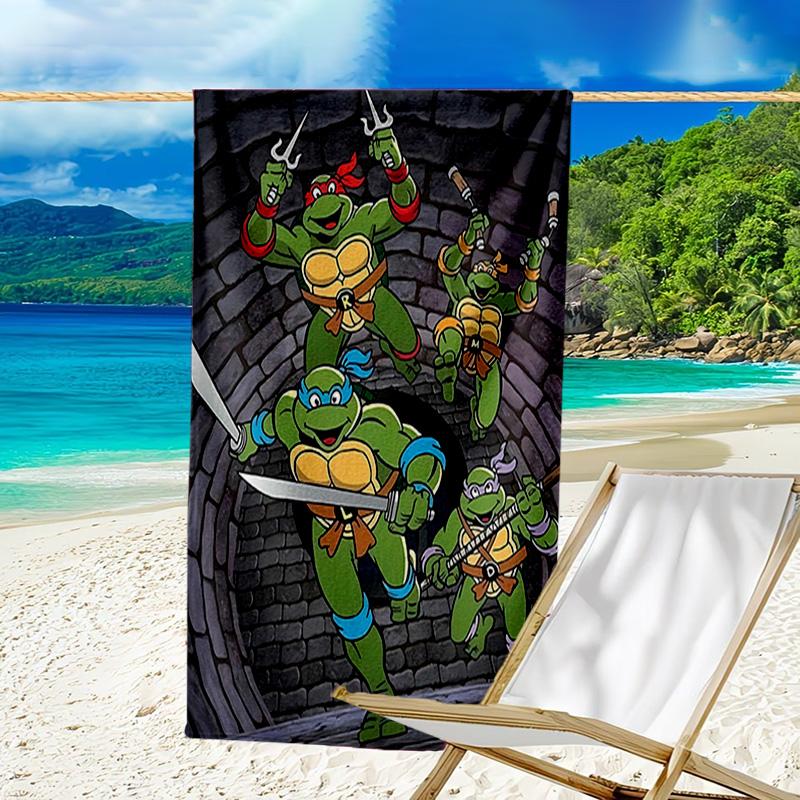 1pc Teenage Mutant Ninja Turtles Beach Towel, Beach and Seaside Swimming Pool Equipment, Fashion Pattern, Rectangular, Travel Essentials
