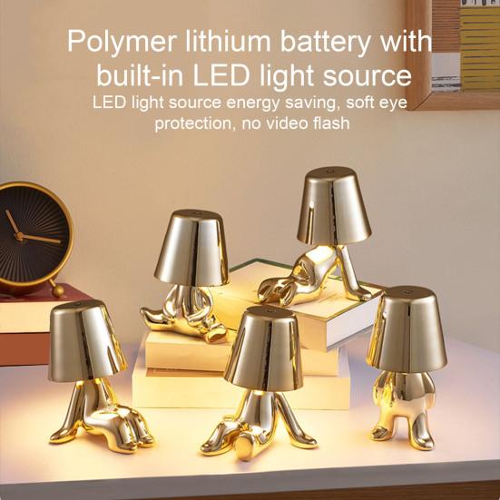 Настольная лампа в виде статуи золотого человека с USB-зарядкой, 3 цвета, регулируемая яркость, сенсорное управление, настольная лампа для дома, спальни, прикроватная декоративная светодиодная лампа для сна
