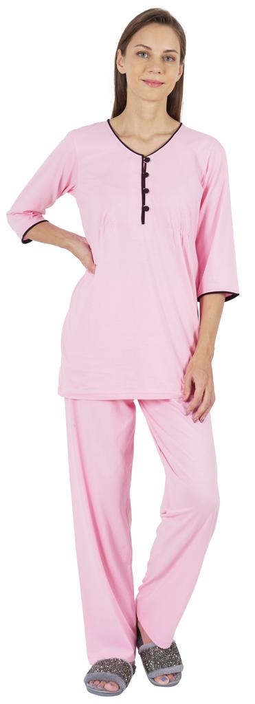 Inkmeso Solid Nightwear Set W  Pyjama For Women Cotton Nightwear 2 Pcs