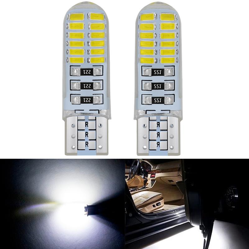 2 PCS T10 W5W LED Strobe Signal Lights 12V 4014 24-SMD 7500K White Waterproof Car Linse Plate Trunk Wedge SIde Flash Lamps