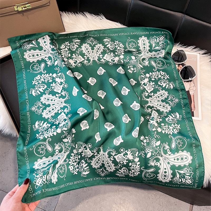 71Cm silk scarf women's high-end sense European and American hot-selling printed fashion scarf retro paisley cashew flower satin square scarf
