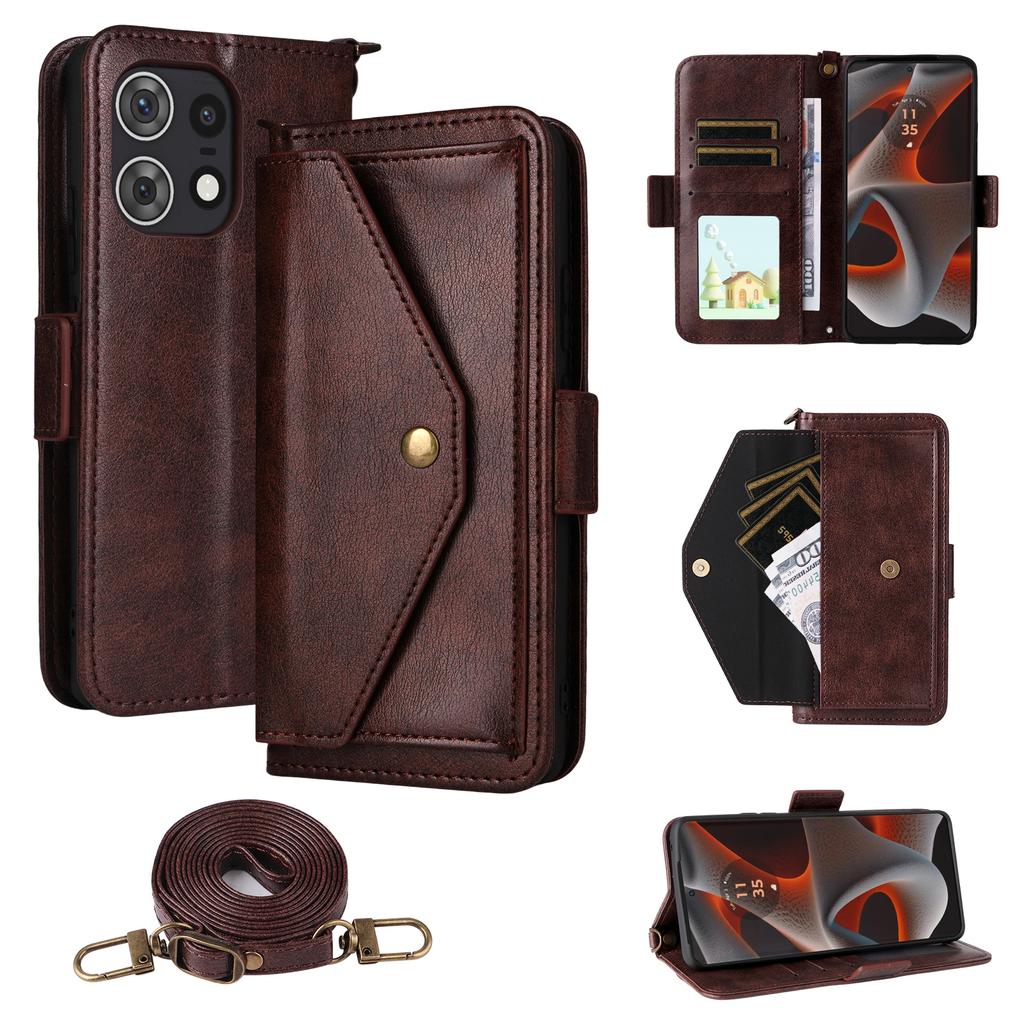 Кожаный чехол для Motorola Edge 50 Pro 5G с магнитной застежкой, кошелек-подставка, чехол для телефона с ремешком через плечо