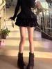 Kawaii Lolita Mini Skirt Women Elastic Japanese Korea Sweet Casual Skirt Female Ruffle Soft Plush Warm Cake Skirt Autumn Winter
