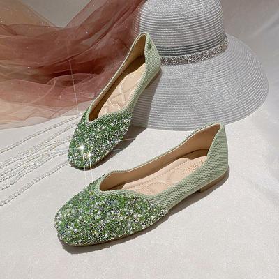 Модные туфли-балетки с бриллиантами для женщин Весна и Лето Большие размеры Квадратный носок Женская обувь Большие размеры 42 43 Zapatillas Mujer