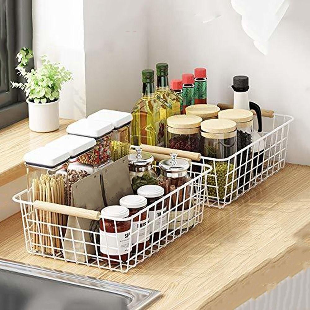 Rectangle Iron Wired Basket White Black Sundries Container  For Bathroom Kitchen