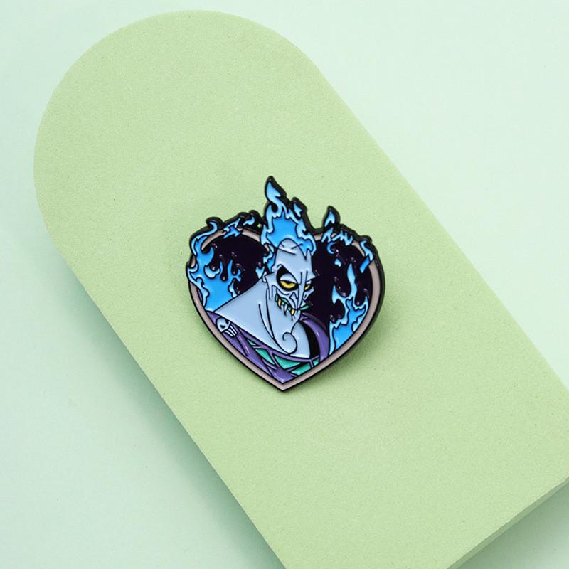 Shaped Expressive Heart Brooch With Blue Flame Cartoon Character For Trendy Outfit Accents