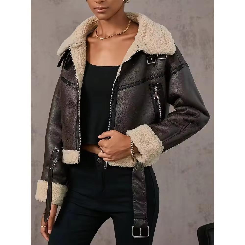 Новая женская мода толстая теплая искусственная овчина куртка пальто винтажная с длинным рукавом пояс подол женский верхняя одежда