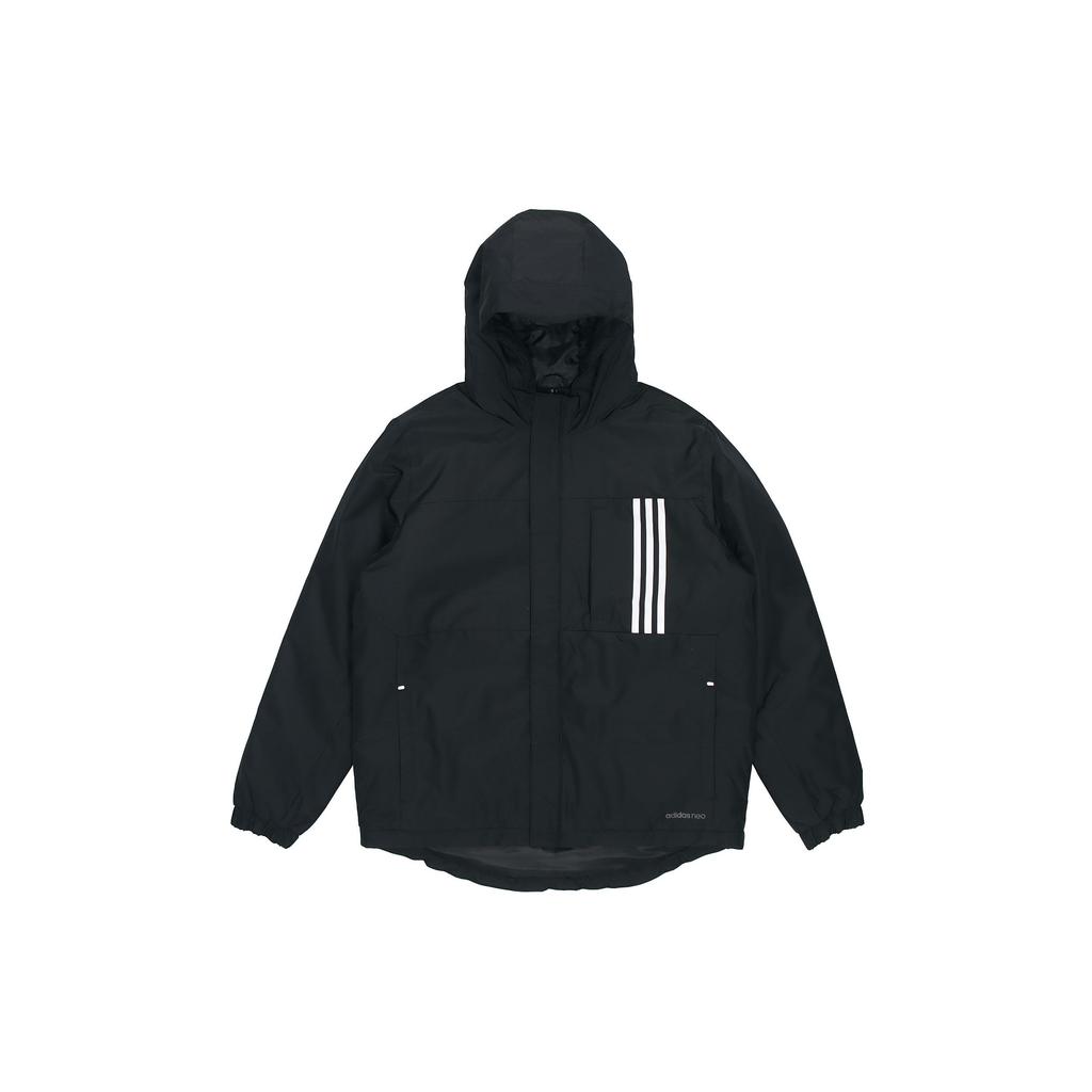 adidas Спортивная хлопковая куртка с капюшоном Neo Striped Print, зимняя мужская куртка черного цвета H45251