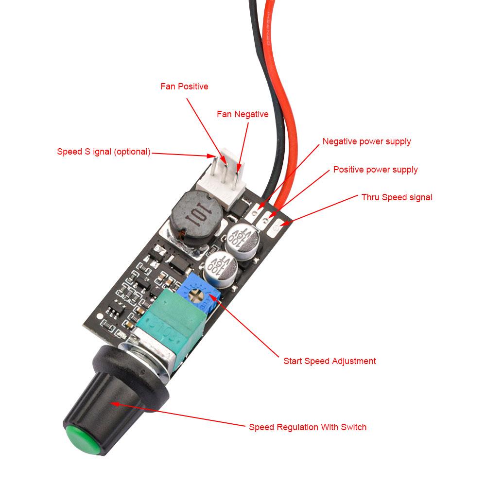 DC Motor Governor 5V 12V Adjustable Speed Controller Regulation Switch with Speed Control Knob 2/3 Wire Fan Speed Governor Noise
