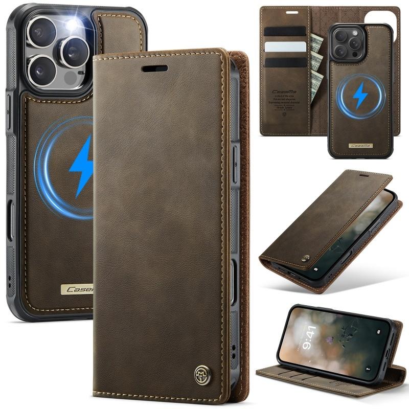 Magnetic Wireless Charging Leather Wallet Card Phone Case for iPhone 18 Pro Max 17E 17 Air 16E 16 15 Plus 14 13 12 11 Flip Cover