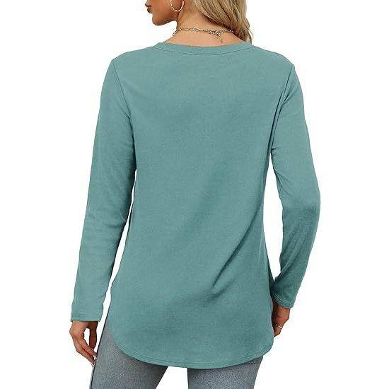 GMXIA Autumn Women's Solid Color Long Sleeve Top Round Neck Loose Casual Base Shirt