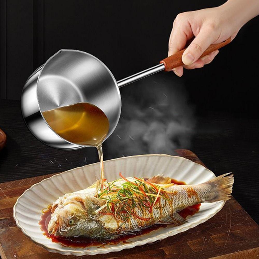Маленькая кастрюля из нержавеющей стали для брызг масла 300 мл/500 мл Ложка для наливания масла Сковорода для горячего масла Наливание масла