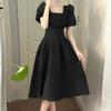 Women Midi Dress A Line Streetwear Solid Color Flowy Summer Ladies Mid Long Dress Daily Wear