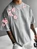 Summer Personalized Cherry Blossom Branch Letter Print Soft and Breathable Round Neck T-Shirt Outdoor Street Top