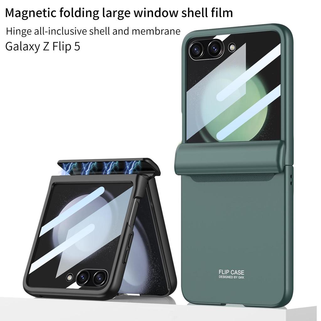 Магнитный чехол Samsung Z Flip5 с полным покрытием и большим окном - Однотонный жесткий чехол