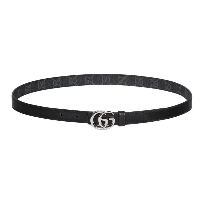 Gucci GG Marmont пряжка для ремня с логотипом Double G, двусторонняя узкая версия, кожаные аксессуары с металлической фурнитурой, женский, черный 847132-FAFGM-1000