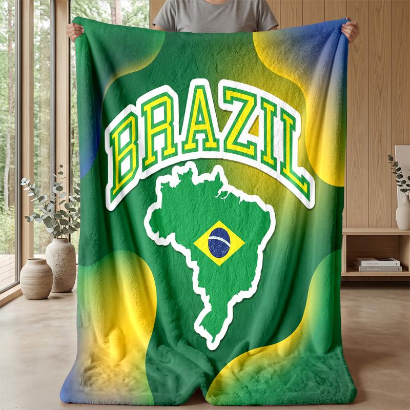 Brazil Football Printed Flannel Blanket Skin Friendly Warm Decorative Throw for Indoor Couch Bed Daily Use