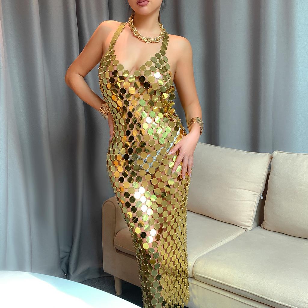 Sexy Geometric Hollow Sequined Body Chain, Personalized Nightclub Style Exaggerated Round Clothing Women