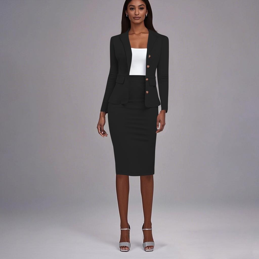 Women's Elegant Casual Outfits For Work Business Costume Pencil Skirt Suit Set
