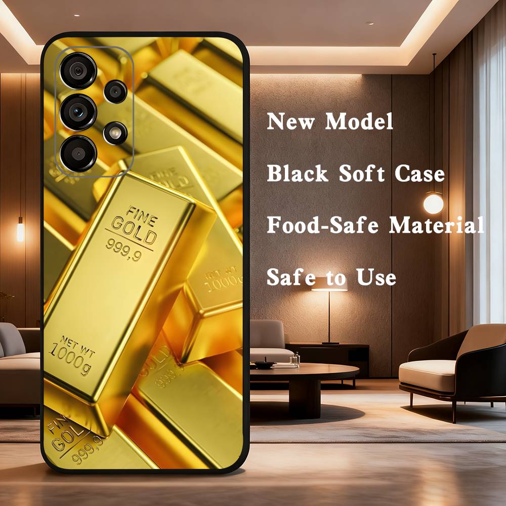 Wealth Art Dazzling Gold Phone For Samsung Galaxy A53,31,52,72,41,22,73,32,71,Note,J7,8,9,5G Soft Black Silicone Case