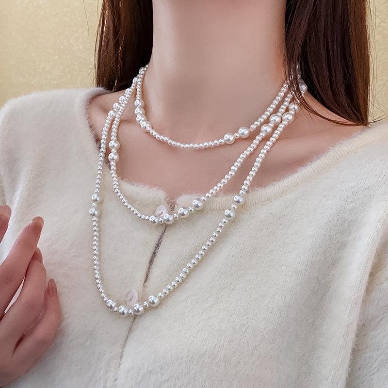 Длинное ожерелье из жемчуга в стиле ретро осень/зима: Элегантная, универсальная цепочка для свитера