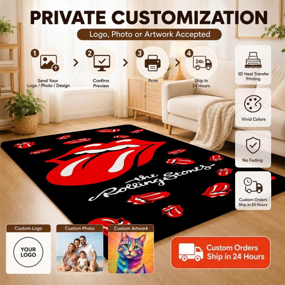The Rolling Stones Logo Area Rug Faux Wool Rug Ultra Soft Mat Bathroom Rug Stain Resistant