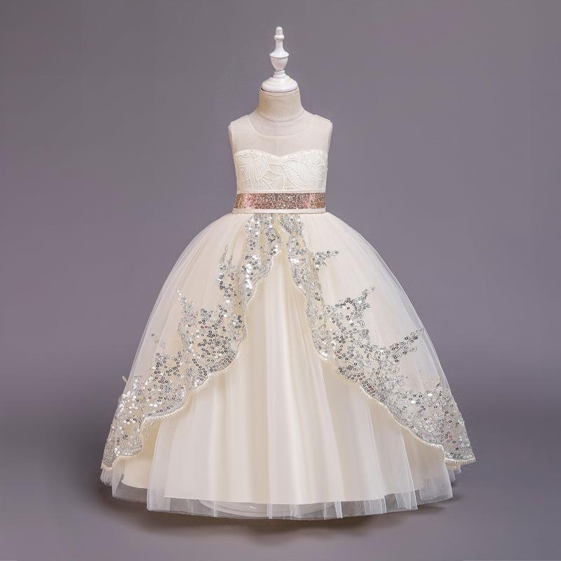 Sequin Princess Dress Wedding Dress Girls Show Long Performance Pompous Gauze Flower Children Wedding Dress