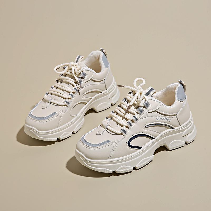 Мода CRLAYDK Мода Женская Обувь для Ходьбы Платформа Массивная Обувь для Ходьбы На шнуровке Повседневная Кожа Бег Дамы Спорт Теннис