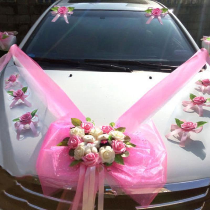 Искусственные цветы PE Rose Свадебный автомобиль Цветок Украшение передней части команды Корейский свадебный автомобиль Украшение Sub-car Цветок