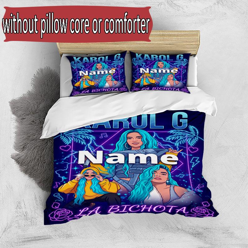 3pcs Duvet Cover Set (1*Duvet Cover + 2*Pillowcase, Without Core), Custom Name Karol G Pattern Bedding Set, Home Bedroom Decor Gift
