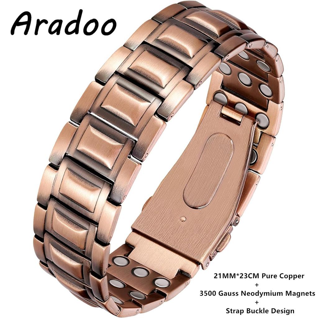 Premium Pure Copper Bracelet for Men with Deployant Clasp Design Wristband Jewelry Gifts