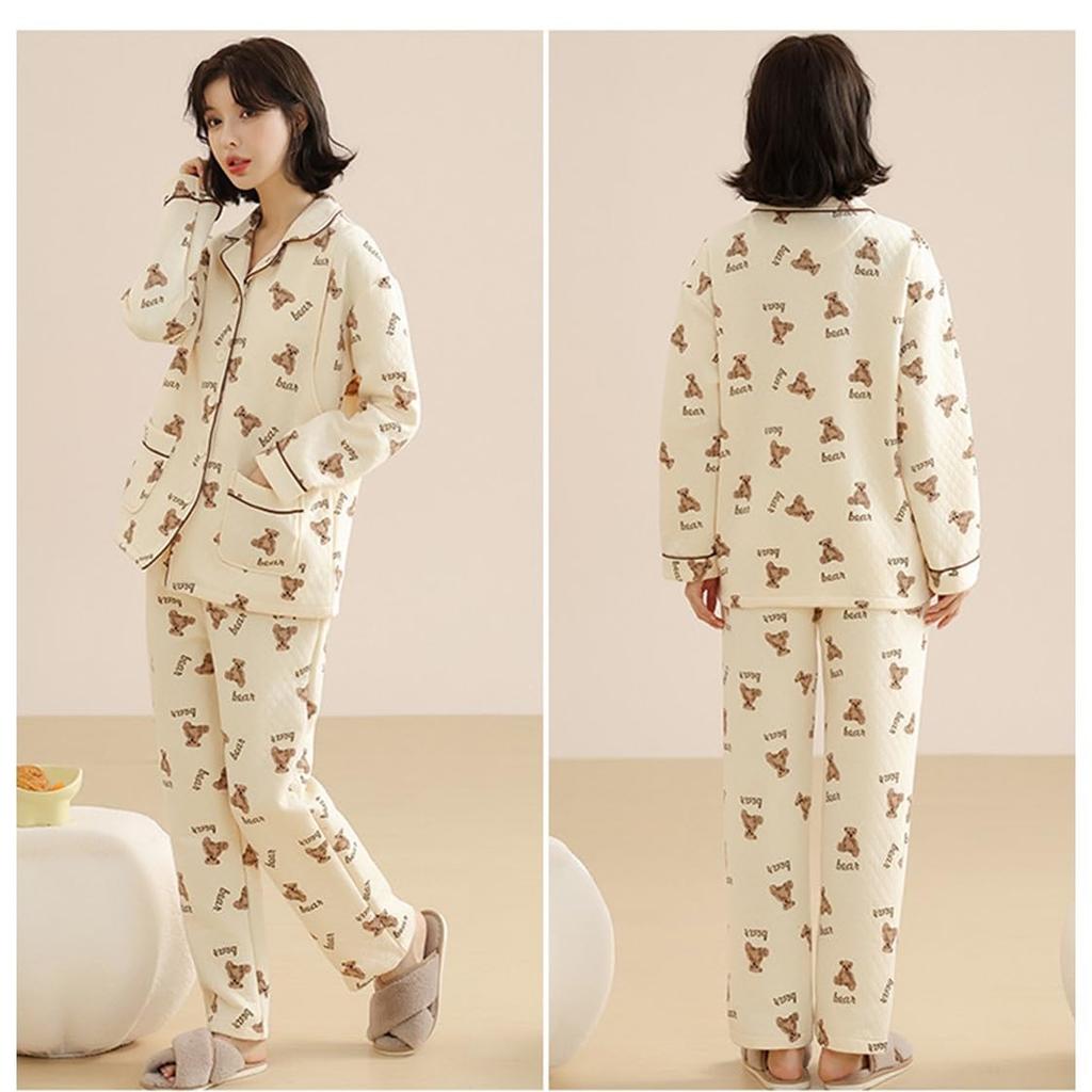 Магазин Беременность с кормлением до и после длинный открытый медведь квилтинг [выбрать Завтра] пижама, теплая, кормление, носик, роды, рукава, перед, осень,