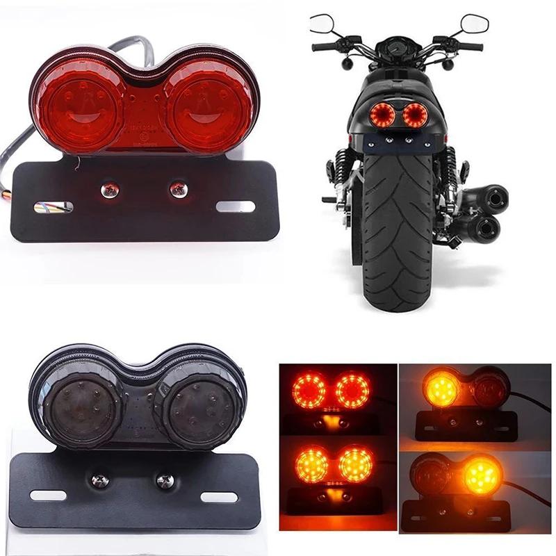 Motorcycle LED Tail Light Integrated Brake Turn Signal With License Plate Bracket For Honda Yamaha Universal 12V Rear Light