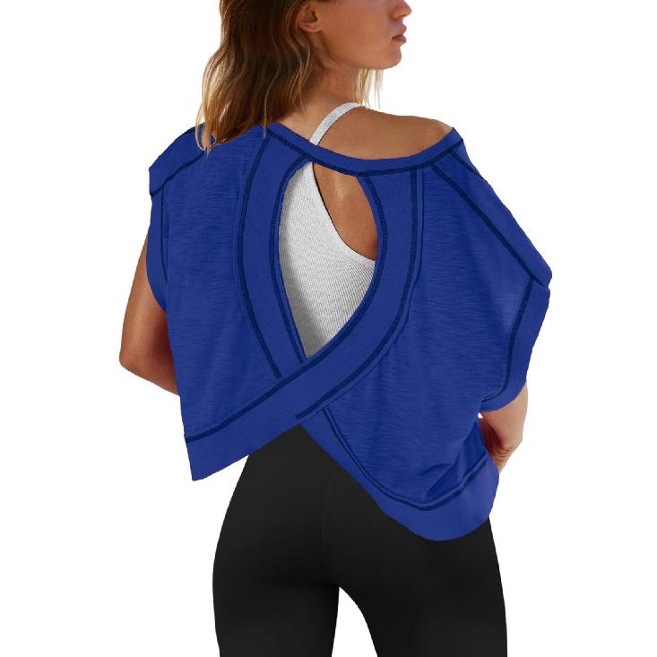 Летняя повседневная футболка с короткими рукавами для женщин, красивая спина, спортивная футболка для йоги, свободная повседневная дышащая короткая футболка