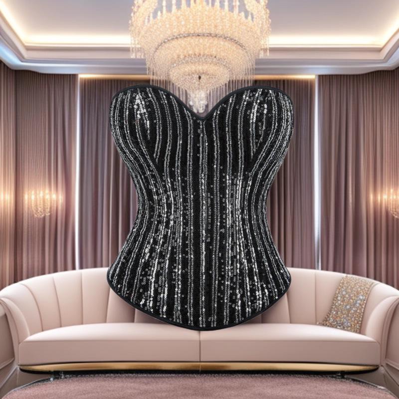 Черный серебристый топ-корсет bodycon без бретелек с пайетками и поддержкой для груди для женщин