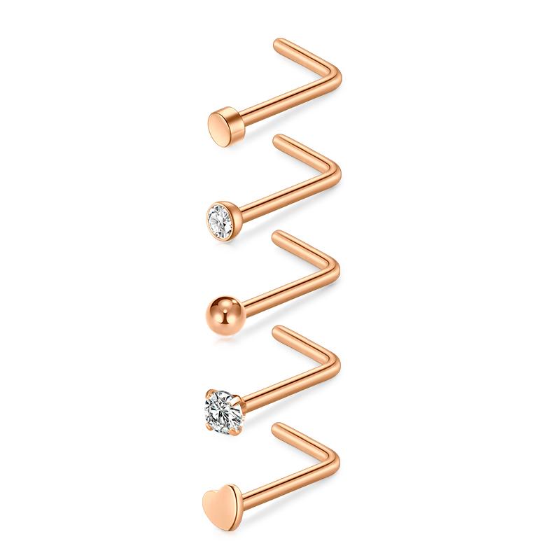 5/6/21 шт 20 г носовые гвоздики из нержавеющей стали ноздри гвоздики винты носовое кольцо пирсинг серебряные золотые сердечки носовые гвоздики