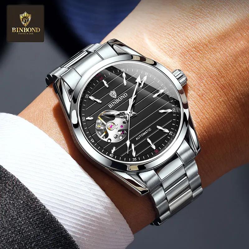 BINBOND Originate Men Watch High-end Luxury Luminous Waterproof Steel Strip Hollowed Out Male fully Automatic Mechanical Watches
