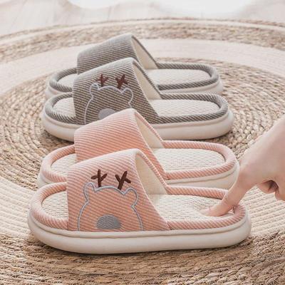 Льняные тапочки с толстой подошвой для мужчин и женщин - всесезонные, нескользящие, бесшумные домашние сандалии