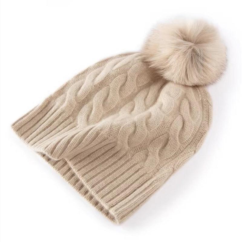 Winter new% wool hat thickened twisted flower warm knitted thickened cashmere hat