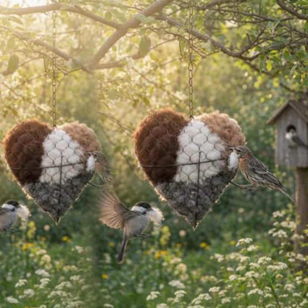 Bird Nesting Heart Refillable Hangable Outdoor Holder Fiber Bird Nesting Material for Parakeet Hummingbird Cockatiel Canary
