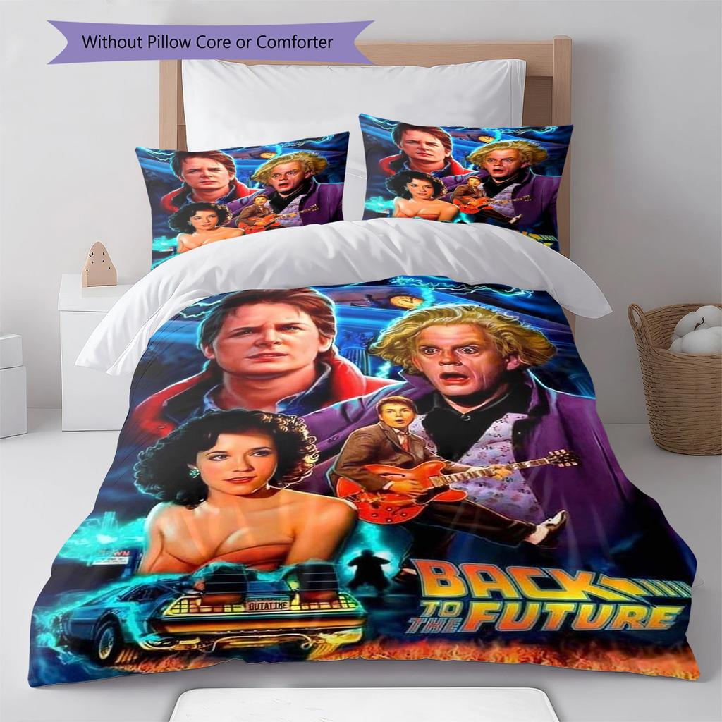 Back to Future Pattern Bedding Quilt Set Quilt Cover Pillowcase Home Decoration Gift (1 * duvet cover + 2 * pillowcase, without core)