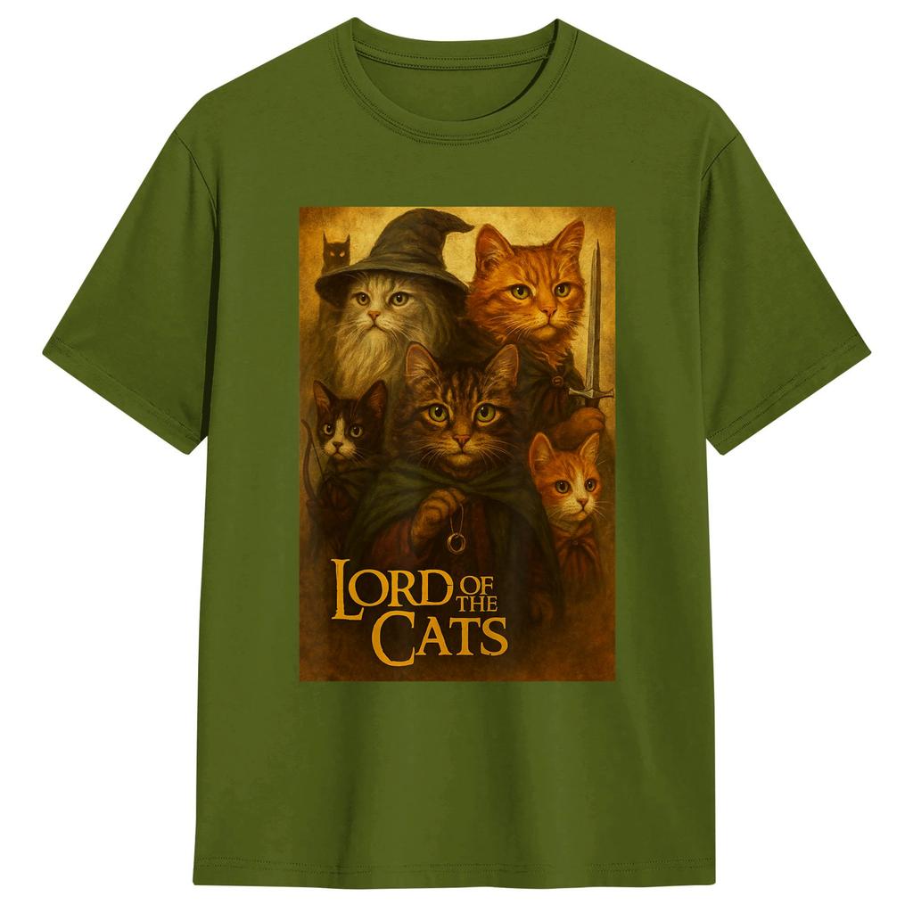 Футболка Lord of The Cats для мужчин 100% хлопок Смешная футболка Круглый вырез Футболка с коротким рукавом Одежда Большого размера