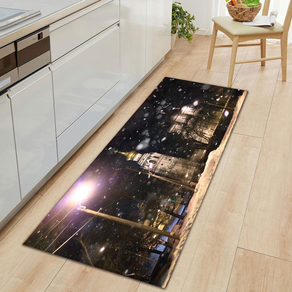 Современный Стильный Домашний Декор Входной Коврик-Дорожка Зимний Пейзаж Принт Длинный Нескользящий Коврик для Коридора Ковер для Спальни Прикроватный