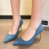 Women's 2024 New High Heels Sexy Denim Pointed Elegant Party Stilettos Summer Fashion Daily Office Women's Shallow Mouth Zapatos