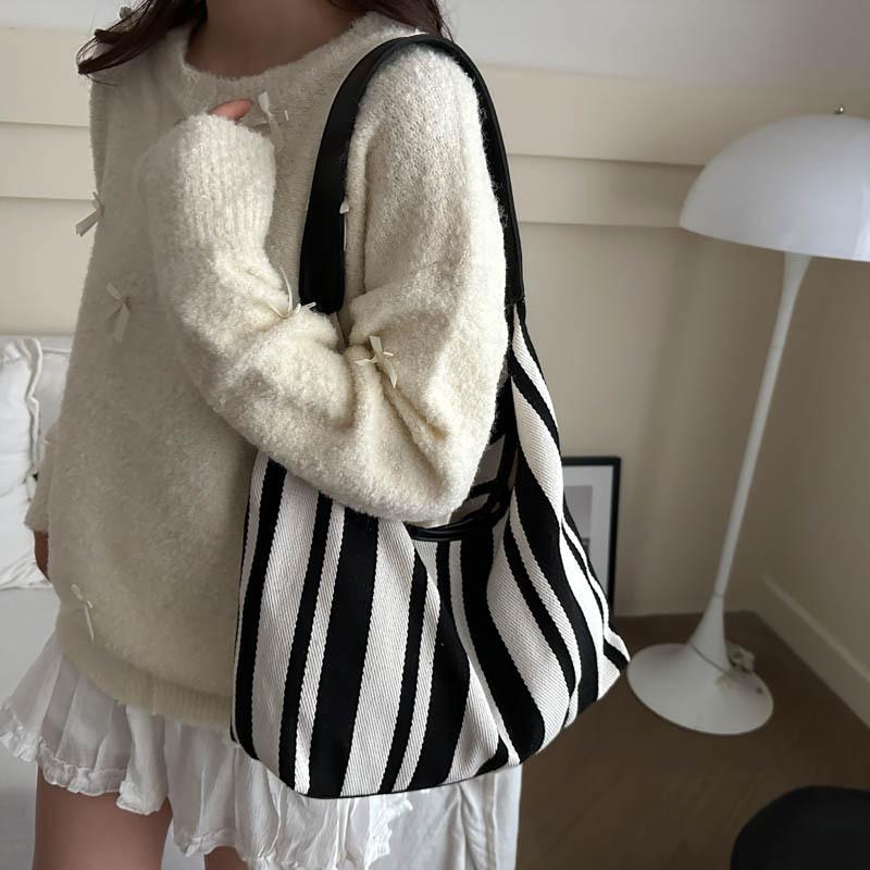 Маленькая свежая полосатая сумка-тоут, простая, корейский стиль, модная, большая вместительная сумка через подмышку, повседневная сумка для студентов колледжа
