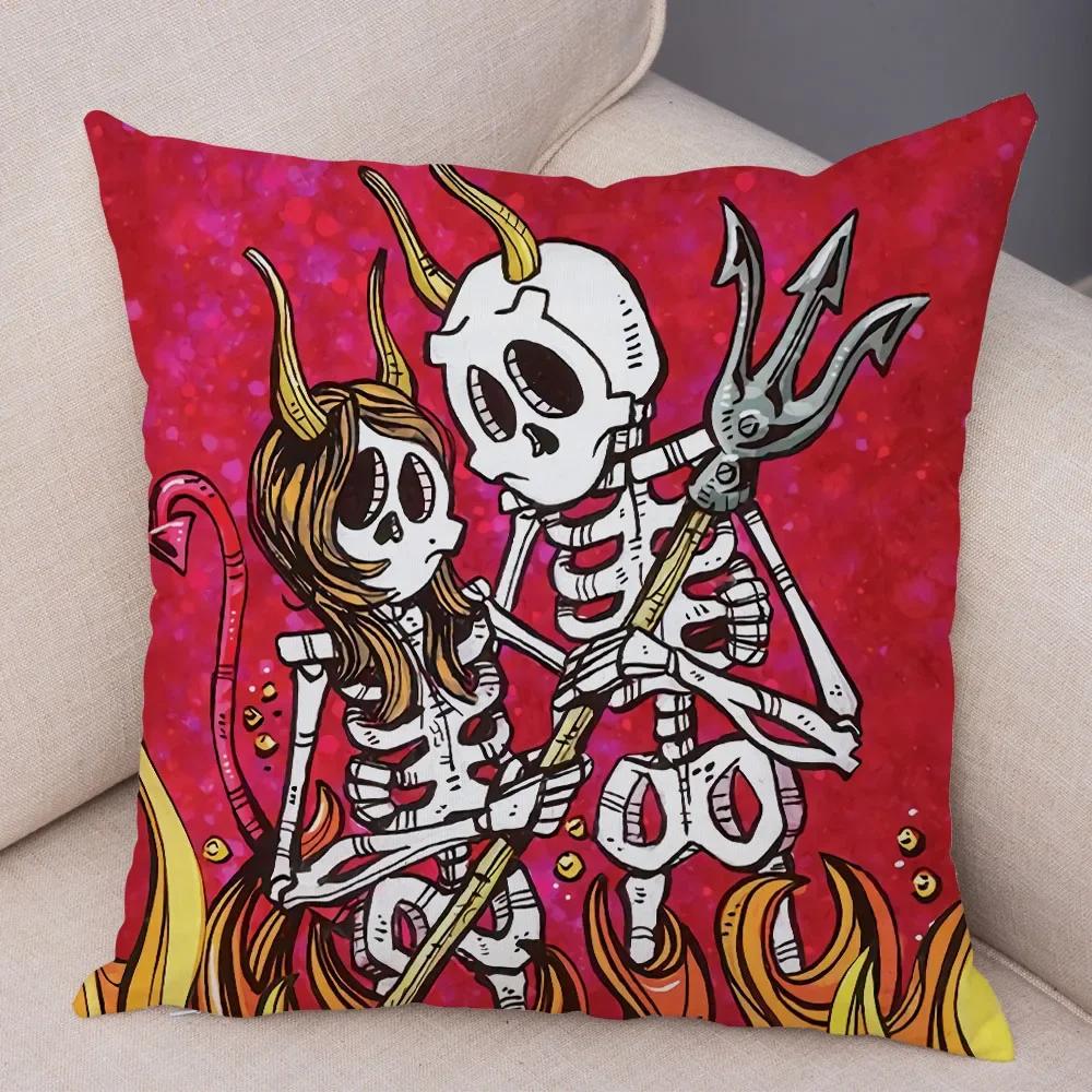 Милая мультяшная наволочка с красочным черепом, на подушку, для автомобиля, дивана, домашнего декора