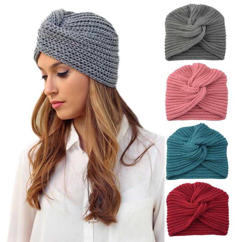 1Pc Women Headwear Cancer Chemo Beanie Hat Hair Loss Turban Solid Color Knitted Cap Head Wrap Polyester